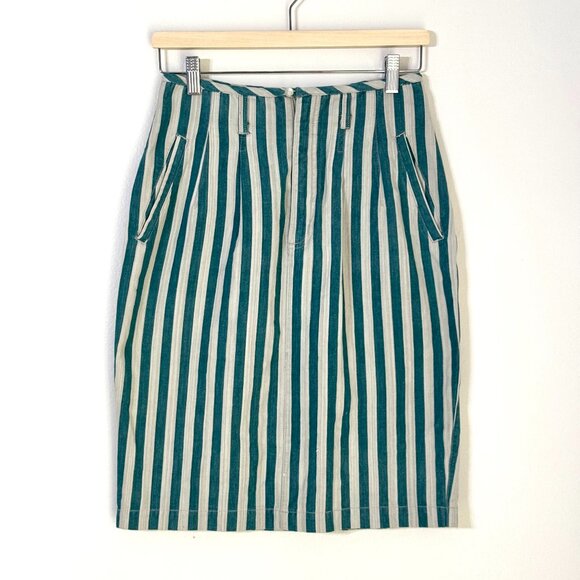 Esprit Dresses & Skirts - Vintage 80s Esprit Sport Denim Pencil Skirt Vertical Stripe Green White Pockets